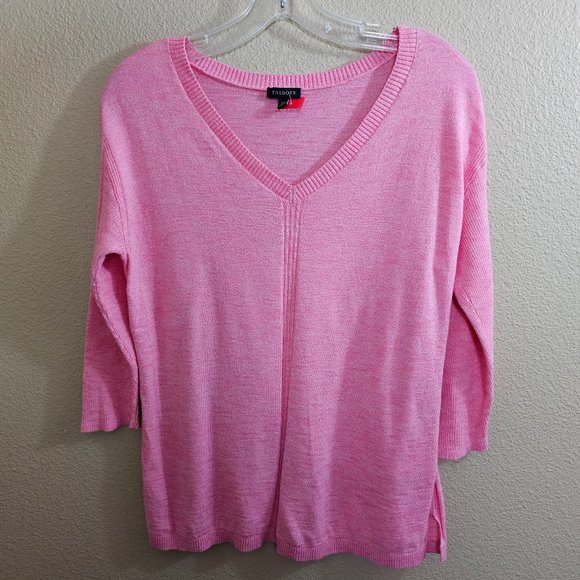 TALBOTS Marled Pink V-neck Cotton Pullover Sweater~Size XS - Picture 6 of 9